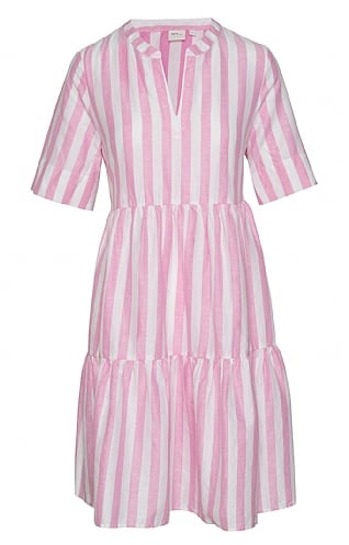 Eterna Stripe Tier Dress, Pink/White