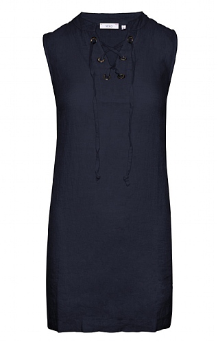 House Of Bruar Ladies Linen Tie Front Dress - Navy Blue, Navy