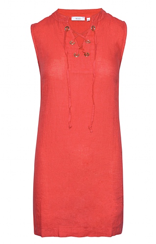 House Of Bruar Ladies Linen Tie Front Dress - Red, Red