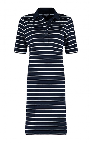 House Of Bruar Ladies Collar Button Stripe Dress - Navy Blue, Navy