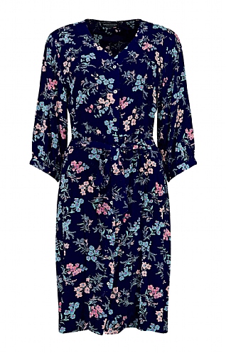 House Of Bruar Ladies Floral Button Dress - Navy Blue, Navy