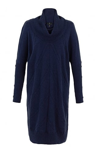 Ladies Marble Knitted Roll Neck Dress - Navy Blue, Navy