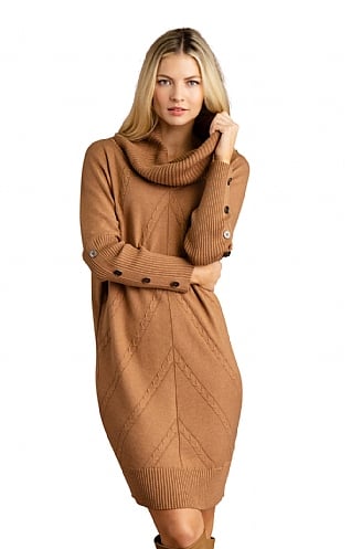 Ladies Marble Knitted Roll Neck Dress, Tan