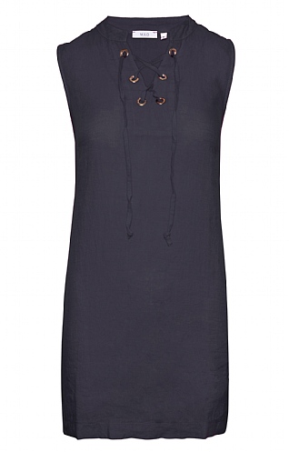 House Of Bruar Ladies Tie Neck Linen Dress - Navy Blue, Navy