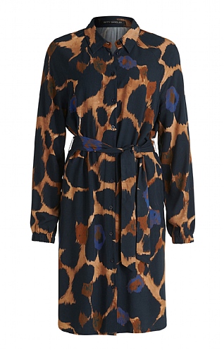 Ladies Betty Barclay Print Dress, Dark Blue/Camel