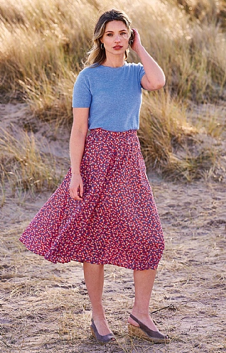 House of Bruar Ladies Skirt<br>Made With Liberty Fabric, Royal Berry