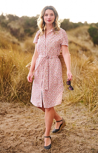 House of Bruar Ladies Button Dress<br>Made With Liberty Fabric, Rosie Blush
