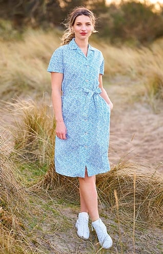 House of Bruar Ladies Button Dress<br>Made With Liberty Fabric, Sky Breeze