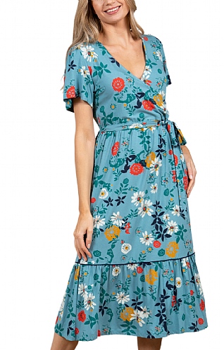 Ladies Lily & Me Marguerite Dress, Collage Blooms Duckegg