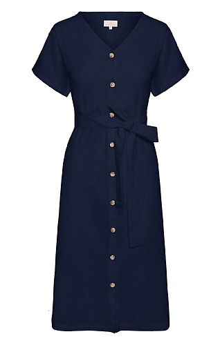 House of Bruar Ladies Linen Mix Button Front Dress - Navy Blue