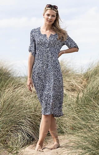 Ladies Marble Pattern Dress - Navy Blue