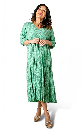 House Of Bruar Ladies Marina Tiered Dress, Emerald