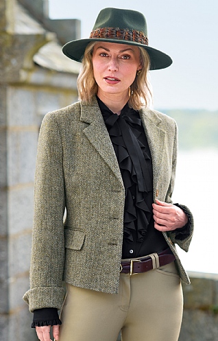 Harris Tweed Ladies Peplum Jacket, Green Barleycorn