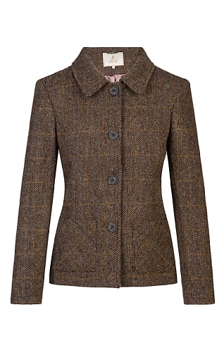House of Bruar Ladies Harris Tweed Patch Pocket Jacket, Peat Otter Herringbone Overcheck