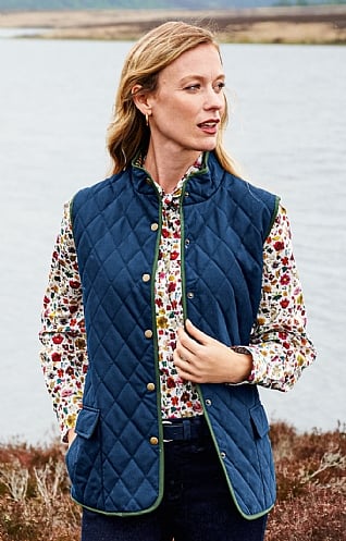 House of Bruar Ladies Contrast Tipped Gilet, Navy/Olive