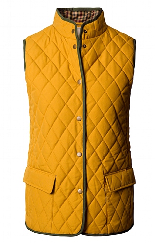 House of Bruar Ladies Contrast Tipped Gilet, Ochre/Olive