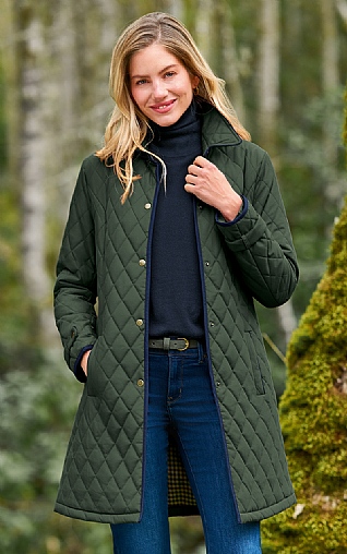 Ladies Tipped Three Quarter Length Jacket Green House of Bruar