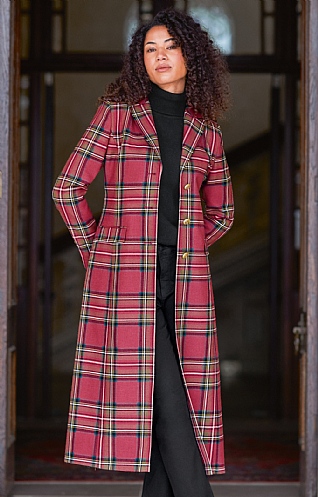 Ladies Single Breasted Full Length Plaid Coat - House of Bruar