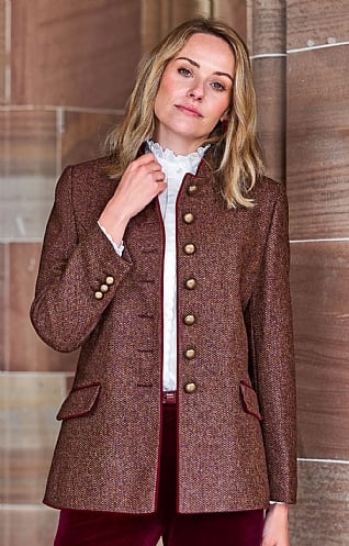 House of Bruar Ladies Tweed Edinburgh Jacket, Claret Barleycorn