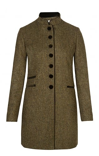 House of Bruar Ladies Tweed Three Quarter Edinburgh Jacket, Gold/Forest Barleycorn