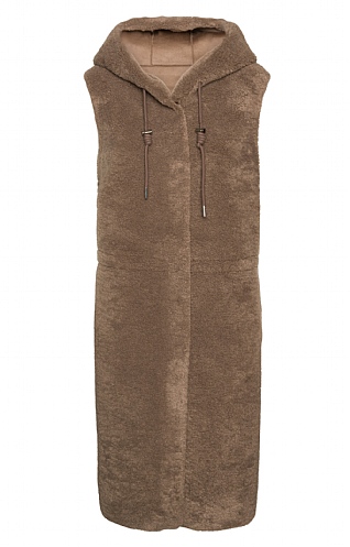 House Of Bruar Ladies Reversible Curly Wool Long Gilet, Taupe