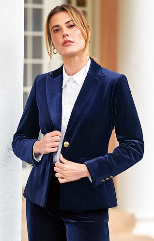 House of Bruar Ladies Velvet Single Breasted Blazer Navy Blue