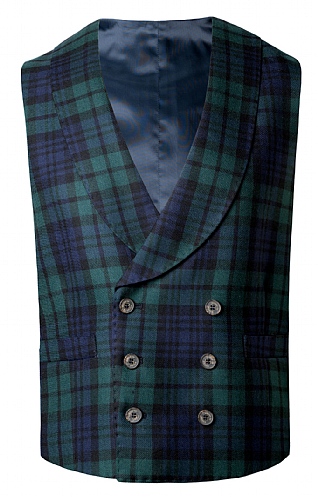 Mens Double Breasted Plaid Waistcoat