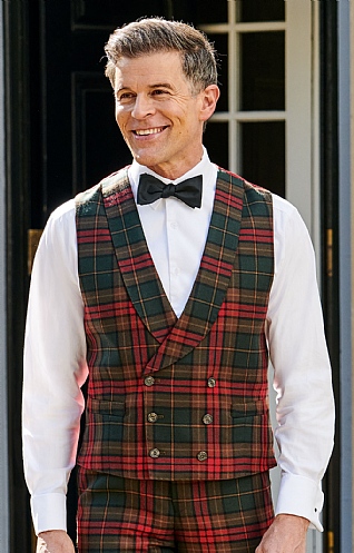 Mens Double Breasted Plaid Waistcoat