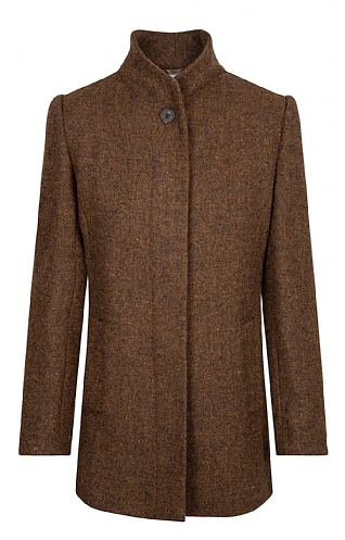House of Bruar Harris Tweed Ladies Harris Tweed Covered Placket Coat, Brown
