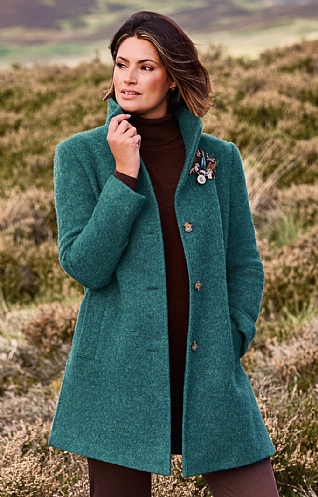 House of Bruar Ladies Tweed Funnel Coat, Teal