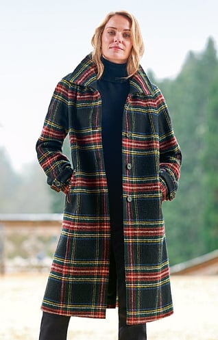 House of Bruar Ladies Tweed Raglan Coat, Black Stewart