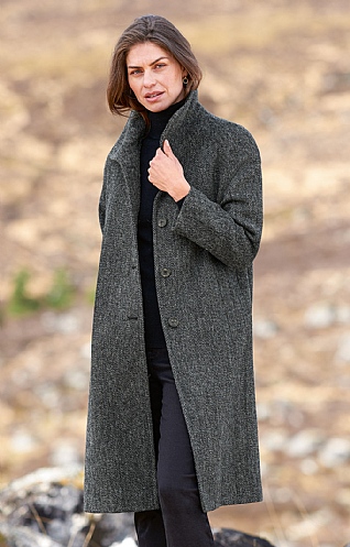 House Of Bruar Ladies Harris Tweed Raglan Coat, Grey Herringbone