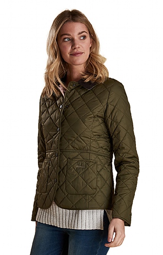 Ladies Barbour Devon Quilt Jacket, Olive/Pale Pink