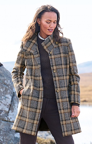 Womens Plaid Jacket Fashion Plaid Print Long Tweed Jacket Women