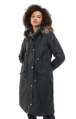 Ladies Barbour Lorelie Wax Jacket, Sage/Mono Tartan