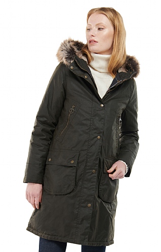 Ladies Barbour Stavia Wax Jacket, Olive/Classic