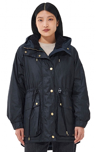 Ladies Barbour Grantley Wax Jacket, Navy Black/Sage Tartan