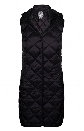 Lebek Ladies Long Hooded Quilted Gilet - Black, Black