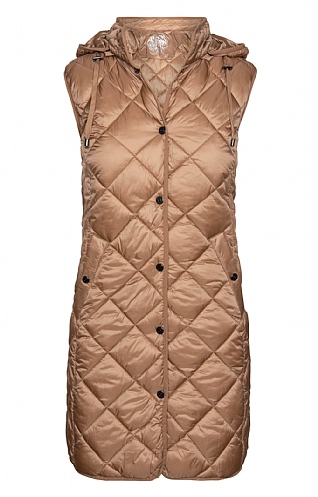 Lebek Ladies Long Hooded Quilted Gilet, Bronze