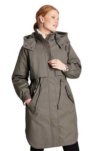 Ladies Joules Langford Longline Waterproof Coat, Dark Mushroom