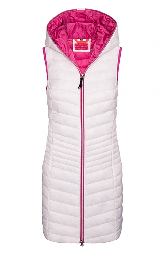 House Of Bruar Ladies Long Quilted Gilet, White/Fuchsia