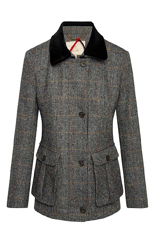 House of Bruar Harris Tweed Ladies Harris Tweed Field Coat, Charcoal Herringbone/Overcheck