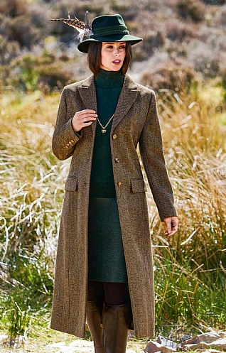 Single Breasted Full-Length Tweed Coat