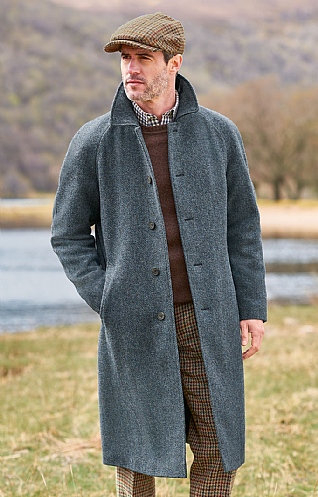 House of Bruar Raglan Sleeve Tweed Coat, Denim Herringbone