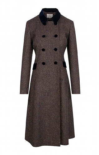 Double Breasted Velvet Trim Full Length Coat