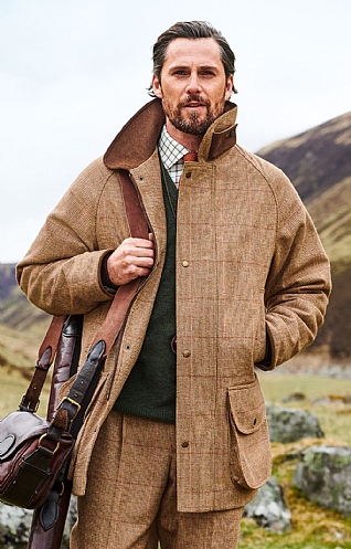 Men s British Saxony Tweed Waterproof Sporting Coat Brown House of Bruar