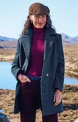 House of Bruar Harris Tweed Ladies Harris Tweed Stornoway Coat, Dusk/Blue Herringbone