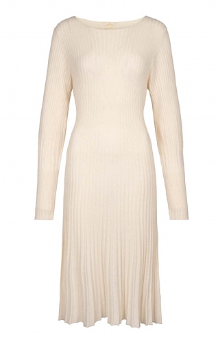 House of Bruar Merino & Cashmere Ribbed Dress - Ecru beige