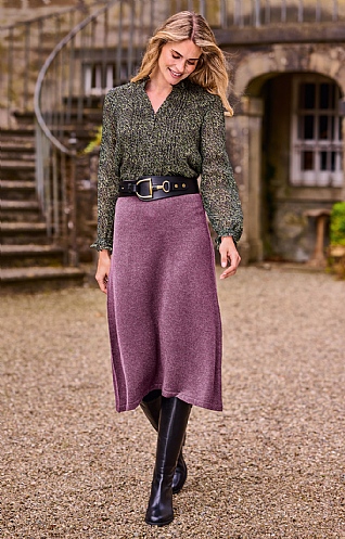 House of Bruar Munrospun Merino & Cashmere Skirt, Damson