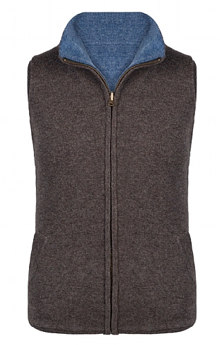 House of Bruar Ladies Lambswool Reversible Gilet, Peat/Dark Denim